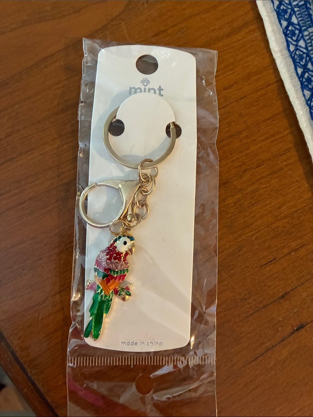 Mint Multicolor Parrot Keychain with Gold Hardware